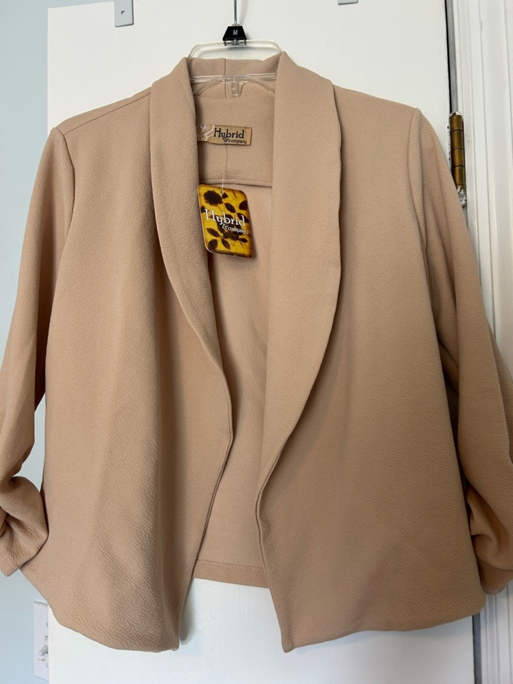 Hybrid & company Tan Open-Front Shawl Collar Blazer